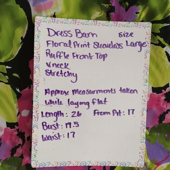 5 for $10 Dressbarn Large Floral Print Ruffle V-Neck Sleeveless Top size Large - Picture 3 of 5